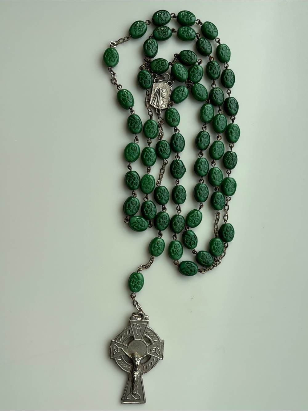 Erin Vintage Hand-Crafted Emerald Green Shamrock Celtic Knot Rosary